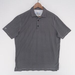 IBKUL Polo Shirt Mens L Black Check Golf UPF 50 Short Sleeve Moisture Wicking